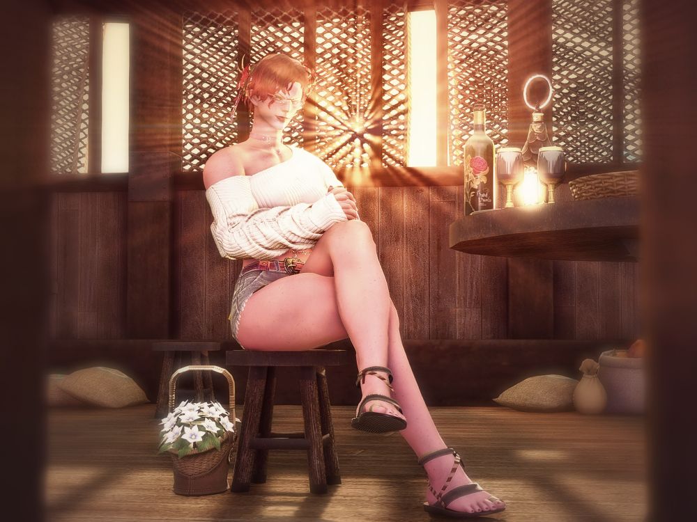 A female roegadyn sits on a stool in front of a latticed open window, where the sun is shining through and splitting off into multiple rays behind her. She has her legs crossed and hands clasped together, smirking towards the camera.

//

This was just a super lucky shot in a random spot somewhere(?) in La Noscea, I found this stool, sat in it to ponder gposes, and my camera hit the *perfect* angle for the picture. Hence her rather simple pose in order to let the sunbeams take the spotlight.

For y'all who keep up w my little rambles, you'll know I've been aiming to return to my passion for 7.3! Once plogins return I plan to dash through my chunk of new content before taking another shot at gposing, the TLDR is that I plan to have this account be more for OC-focused things, such as WOLqotds, bandwagons, and general musings about Sanguine that have otherwise been getting lost in discords and game chats. I cant lie I'm super bad at this whole social media thing still, I fear my responses or comments on others posts will come off as annoying >.< I promise it is something I plan to work on, I truely do love yall, and I will make a grander effort to show it! I pray my moots dont mind me showing up in their notifs more often unannounced, just don't be shy to sneak into mine ;)

Eventually I will remake a pinned intro post, and normal posts will pick back up as my brain allows, but there's a rough draft in the works of OC lore that may begin to trickle between, please look forward to it ^^ The NSFW alt will also continue because the world is fucked so my blorbie may as well be fucked too. main here will still have artistic/suggestive lewdity, but expect holes to get shown on the alt, I am not sorry ♥

Everything beyond that will come with time and motivation, I'm not gonna push too hard this time, and some lingering problems have been dealt with to make it easier, I hope..

Lyrics frm 'Lone Digger' - Caravan Palace

Drink water ♥

Here's to a brighter and better 7.3!~ 🥂🎉