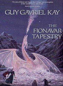 Cover of the 3 book set of The Fionavar Tapestry by Guy Gavriel Kay, showing a dragon.