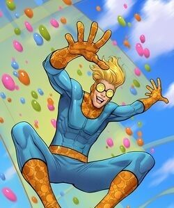 Robbie Baldwin in his Speedball super suit from Marvel Comics