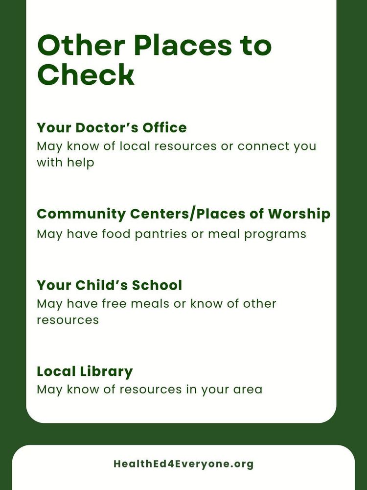 White slide with dark green text titled 'Other Places to Check' listing Your Doctor's Office, Community Centers/Places of Worship, Your Child's School, and Local Library with descriptions