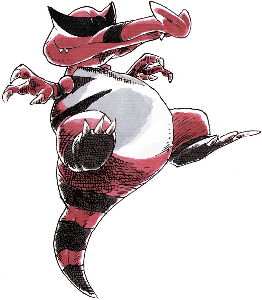 Krookodile, a Pokémon, floats in midair.