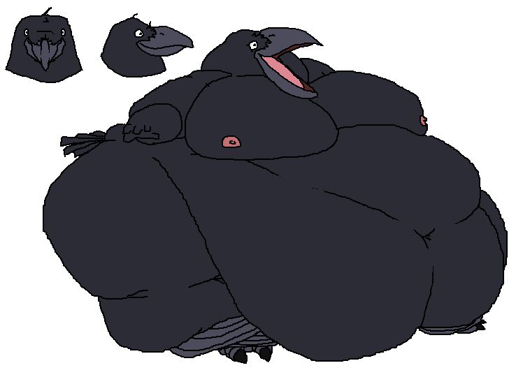 A really big crow/raven/corvid, with two heads in profile and front to the top left.