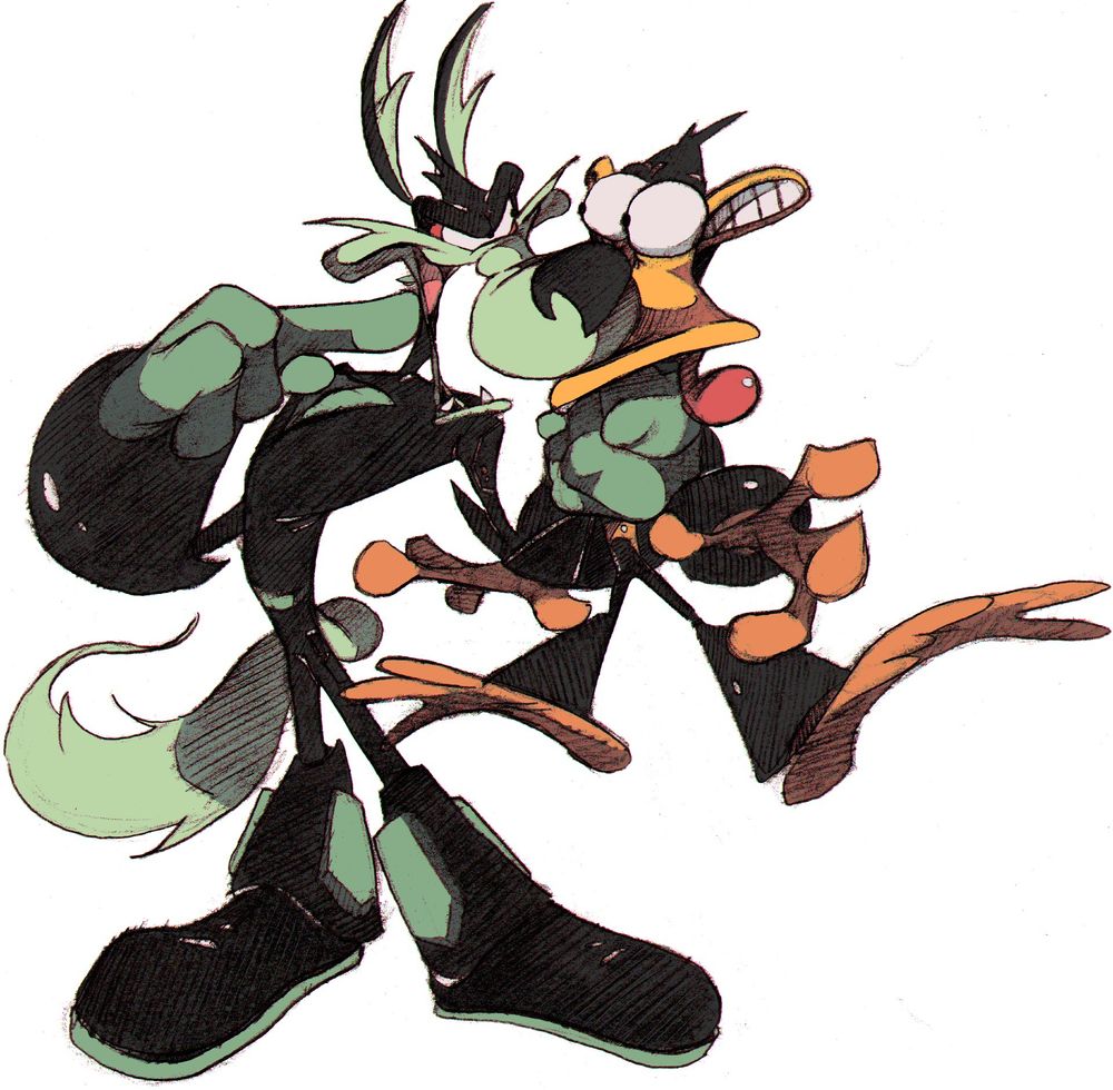 A drawing of Tech E. Coyote and Danger Duck from Loonatics, from 2021.