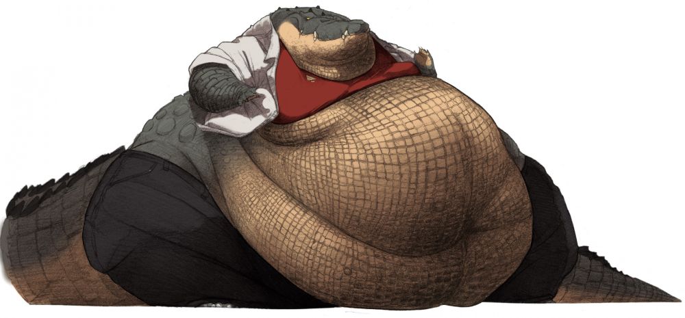 A big crocodile in clothing.