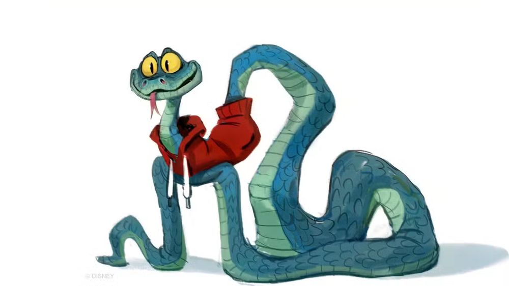 Gary De'snake from Zootopia 2, in a red hoodie with white pullstrings.