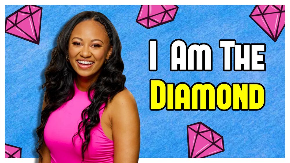 A YouTube thumbnail featuring Chelsie Baham from BB26 next to the text "I am the Diamond" with a light blue background and pink diamonds