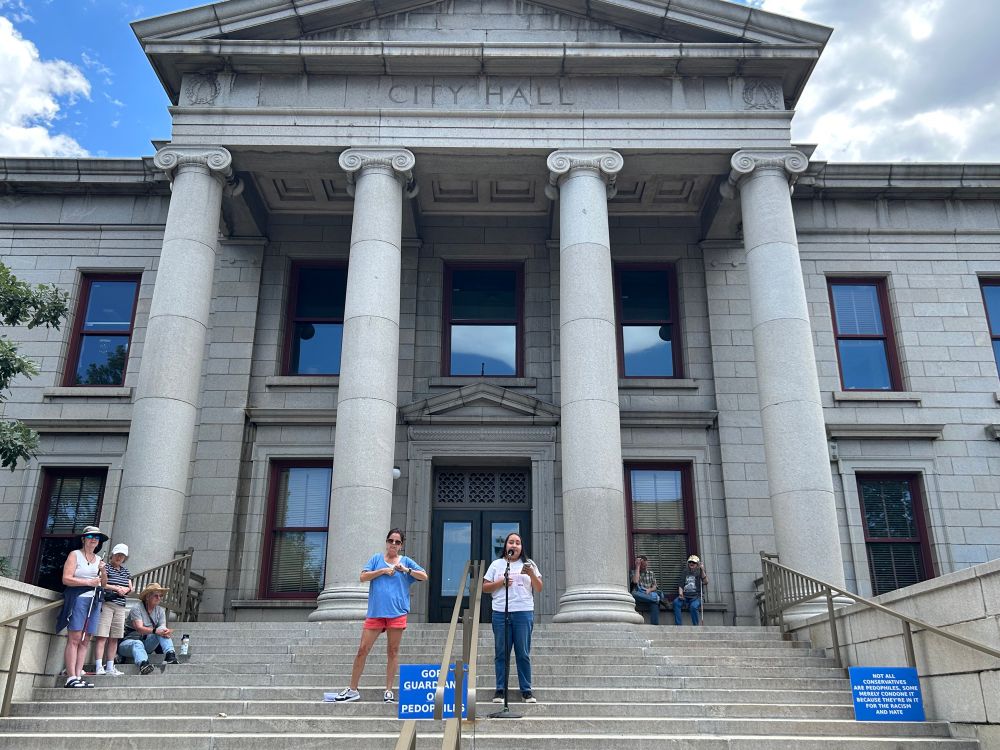 speaker in front of city hall