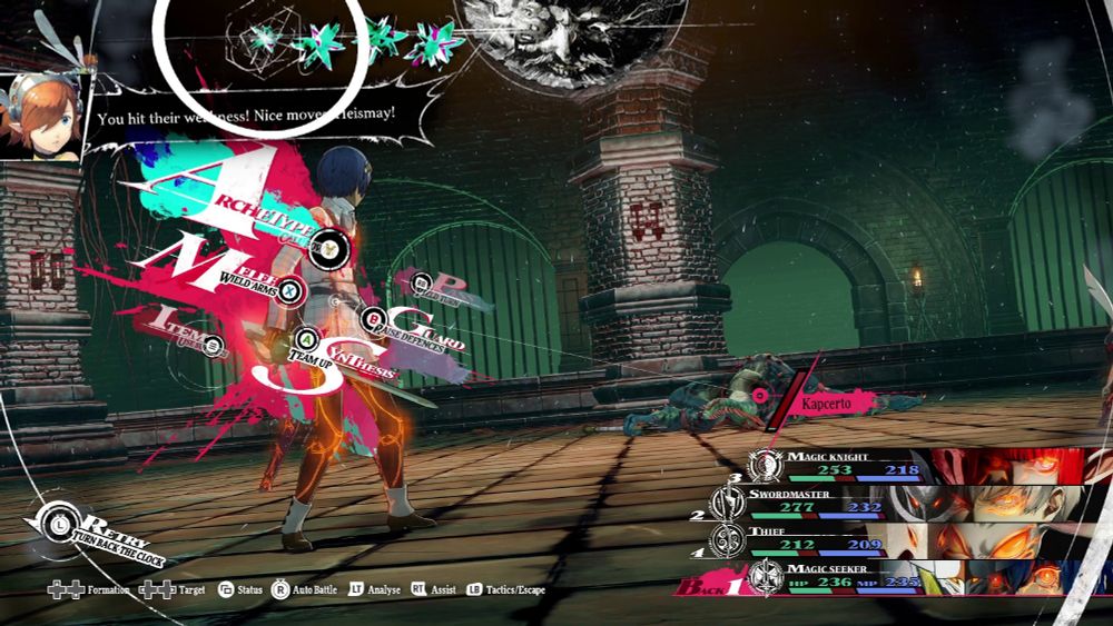 Heismay generates a small turn icon for hitting a Kapcerto's weakness.