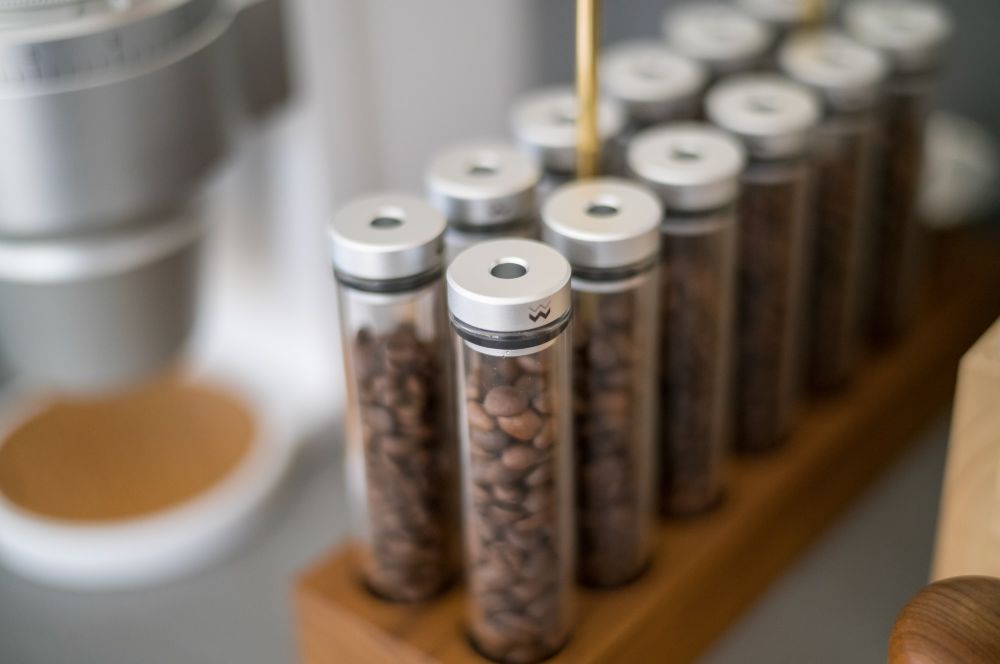 Coffee stored in glass tubes