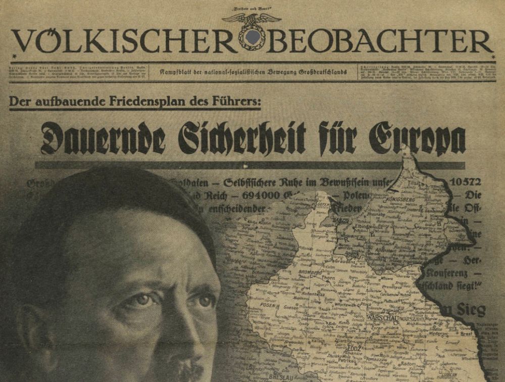 Hitler verspricht dauernde Sicherheit für Europa. Ein Schlagzeile des Völkischen Beobachters.