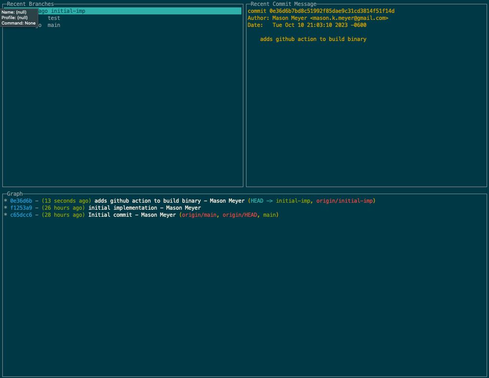 a screenshot showing "jet", a TUI app for quickly switching branches in git.