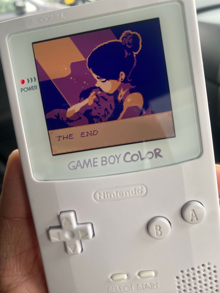 End screen of 'An Autumn With You' on a white oled modded game boy color.