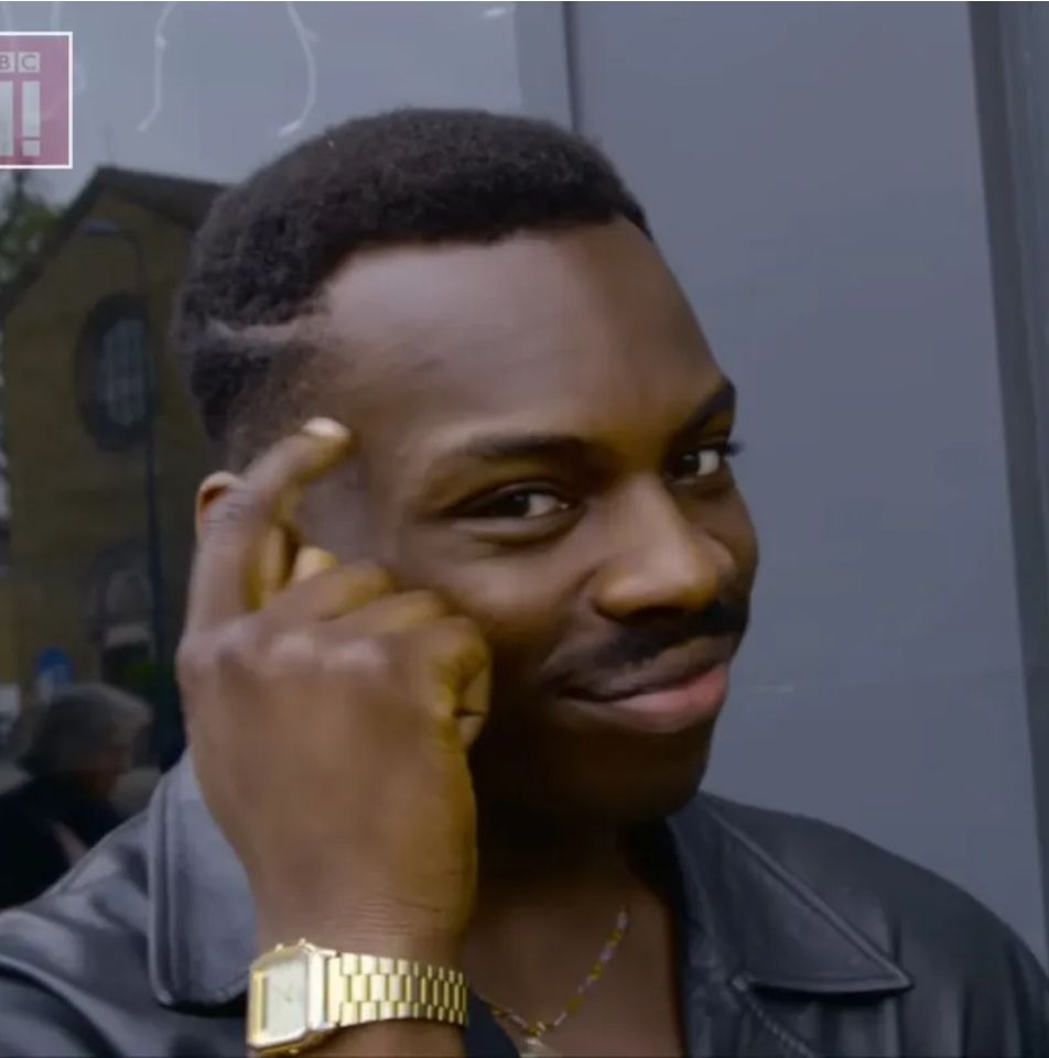 Thinking guy tapping his head meme