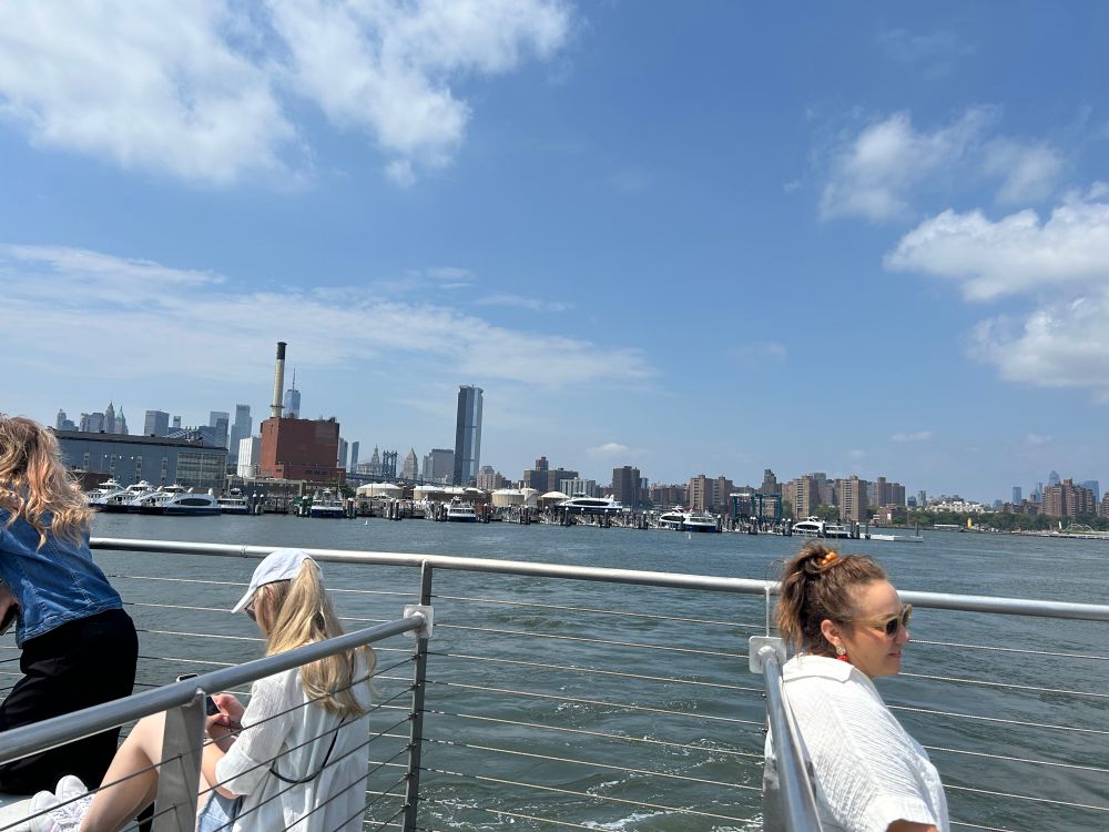 All the NYC Ferry ferries, in various stages of parking and maintenance at the Brooklyn Navy Yard ferry stop