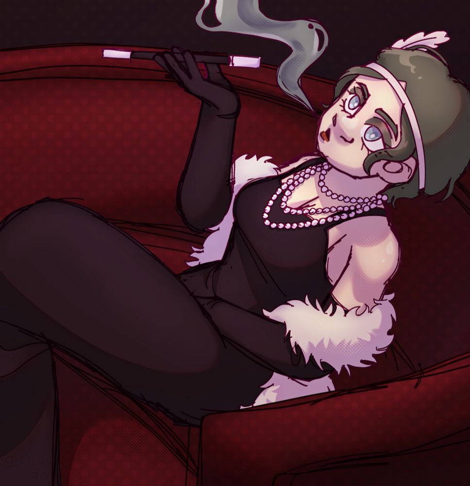 imboyooo's character smocking on a couch