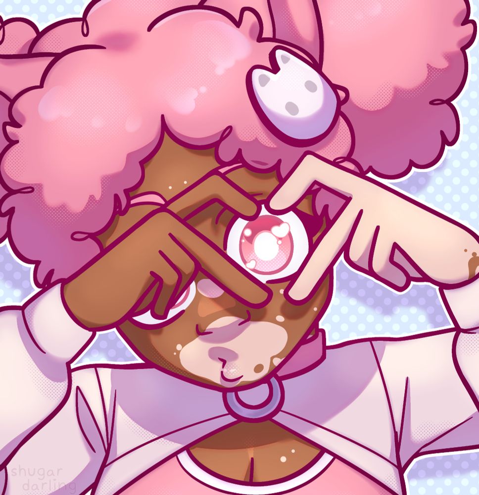 soupernovaz's character making a heart with their hands in front of their eyes