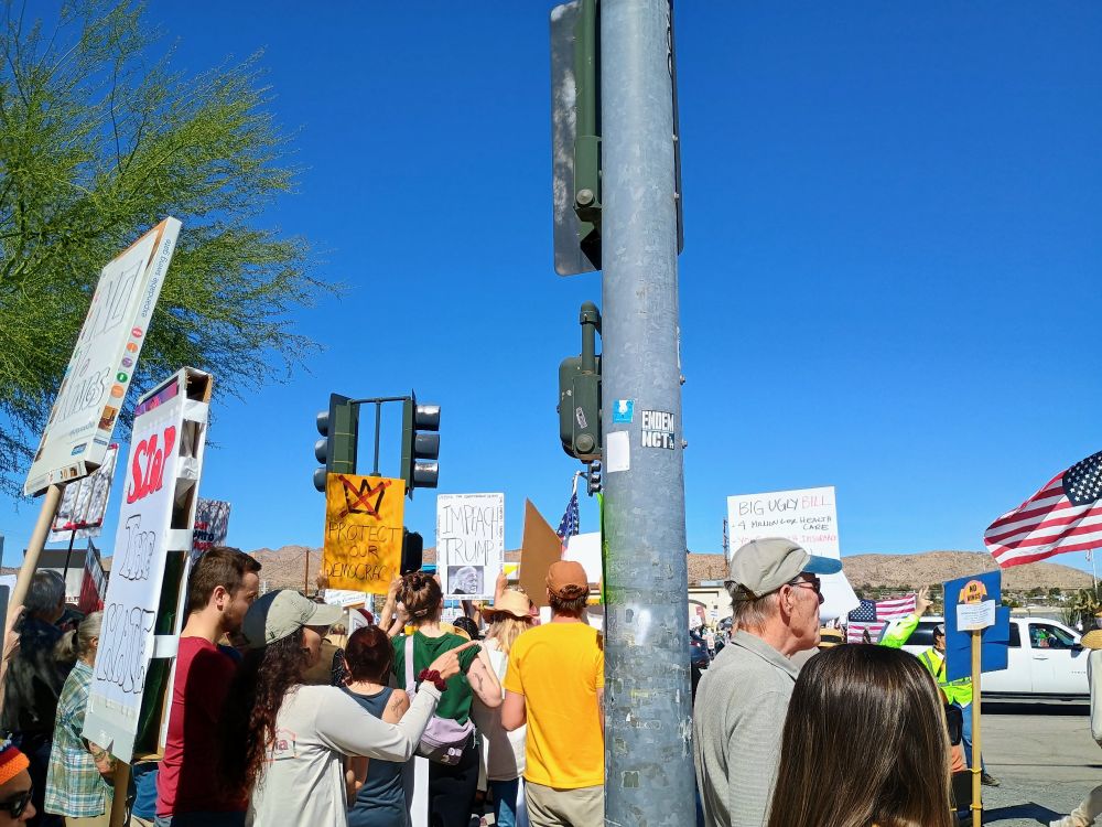 Photo of the backs of a bunch of protesters at the no kings rally. 