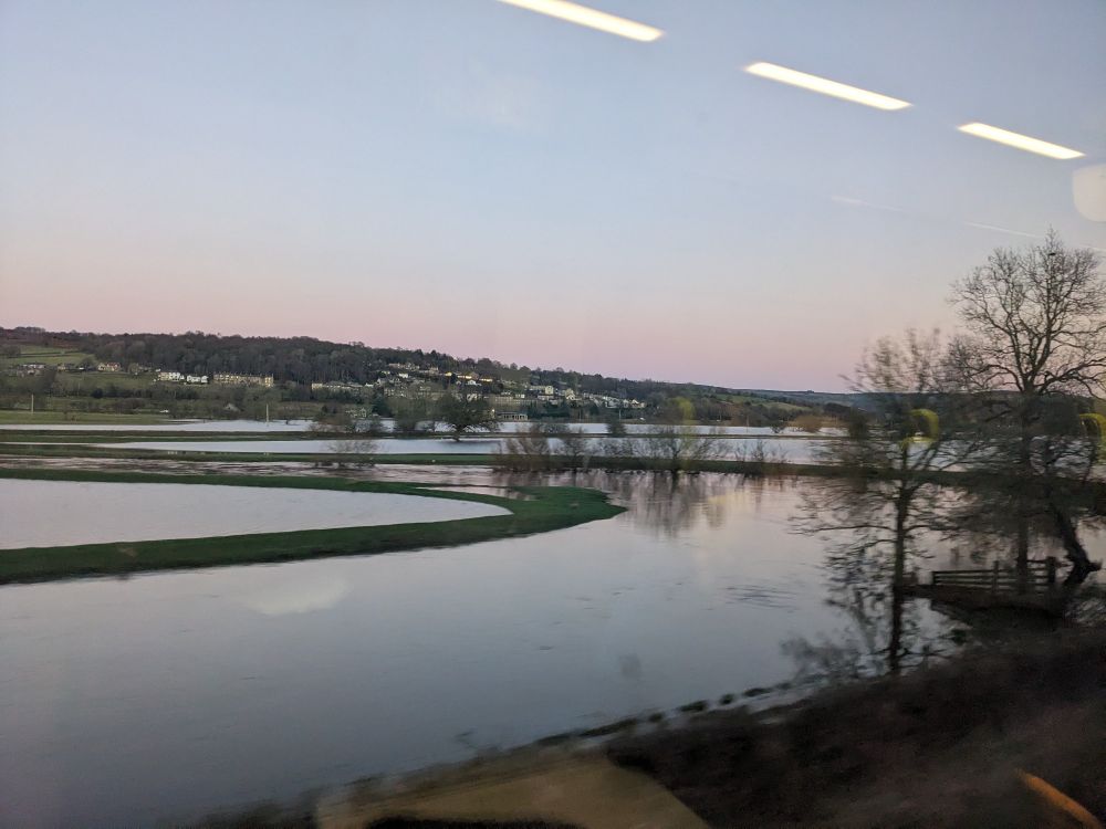 Photographs of flooded fields in the Aire Valley in West and North Yorkshire.