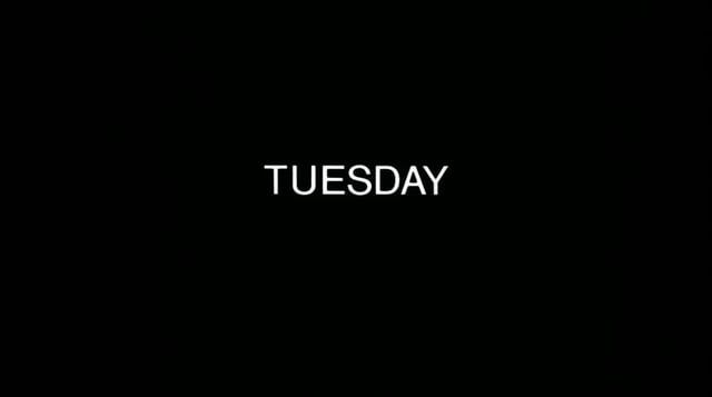 The title card of "Tuesday" from Stanley Kubrick's The Shining.