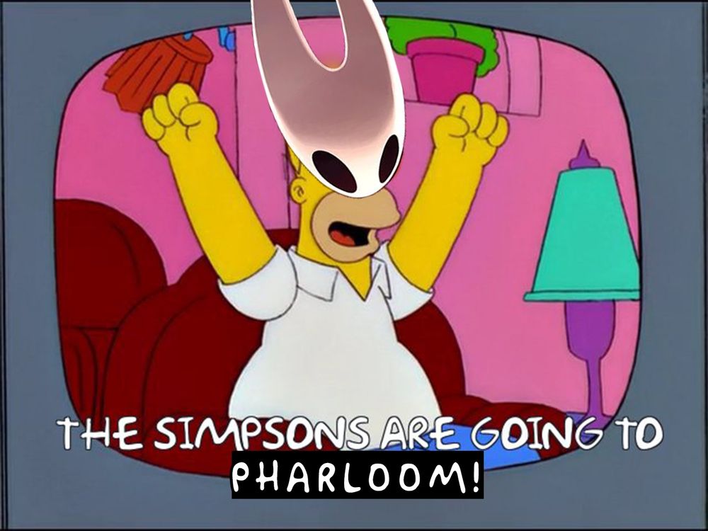 Homer Simpson, wearing Hornet's mask, declaring that the Simpsons are, in fact, going to Pharloom.