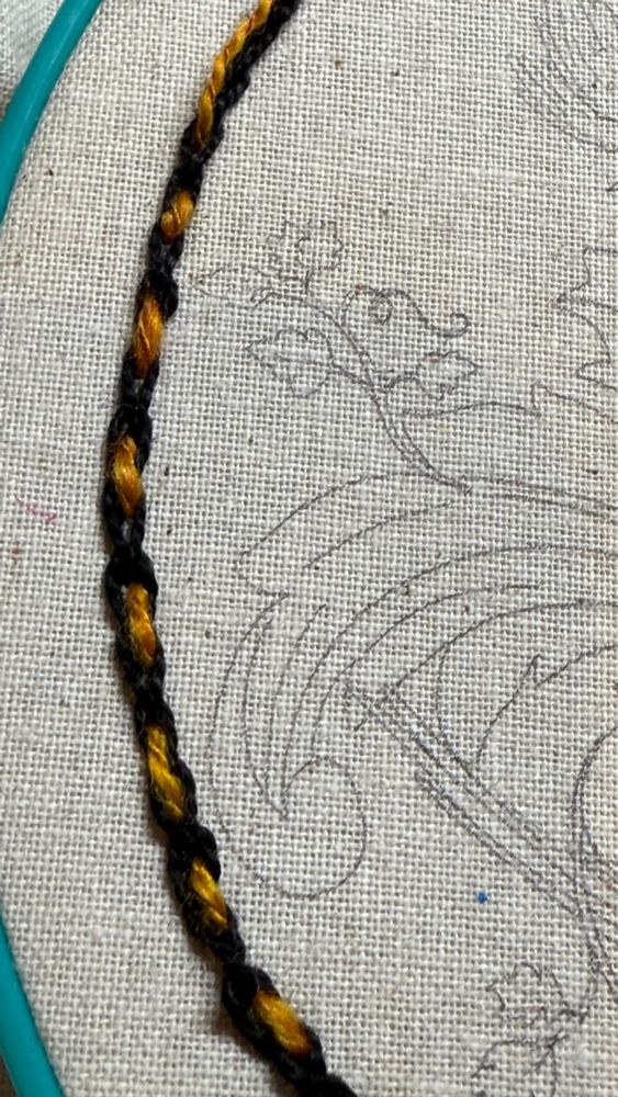 Close up Of border stitching with handspun thread 