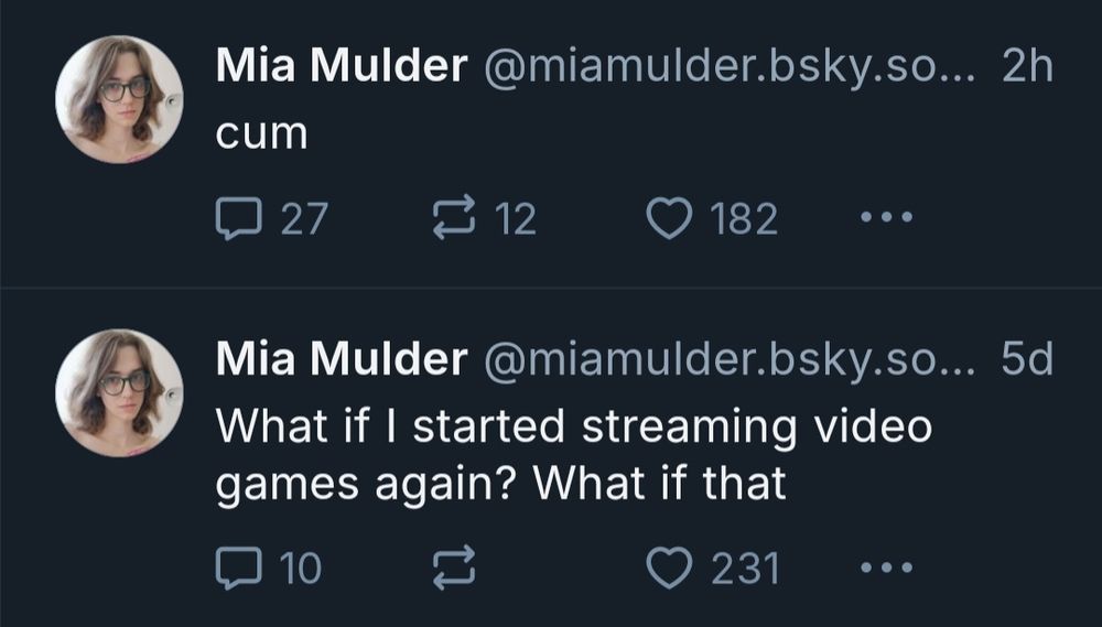 Screenshot of Mia saying "What if I started streaming video games again? What if that"