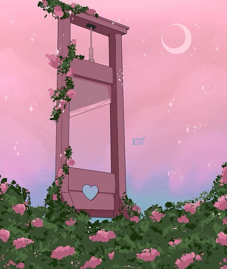 a pink guillotine found on redbubble 

link: https://www.redbubble.com/i/poster/Cute-Guillotine-by-localvy/56661451.LVTDI