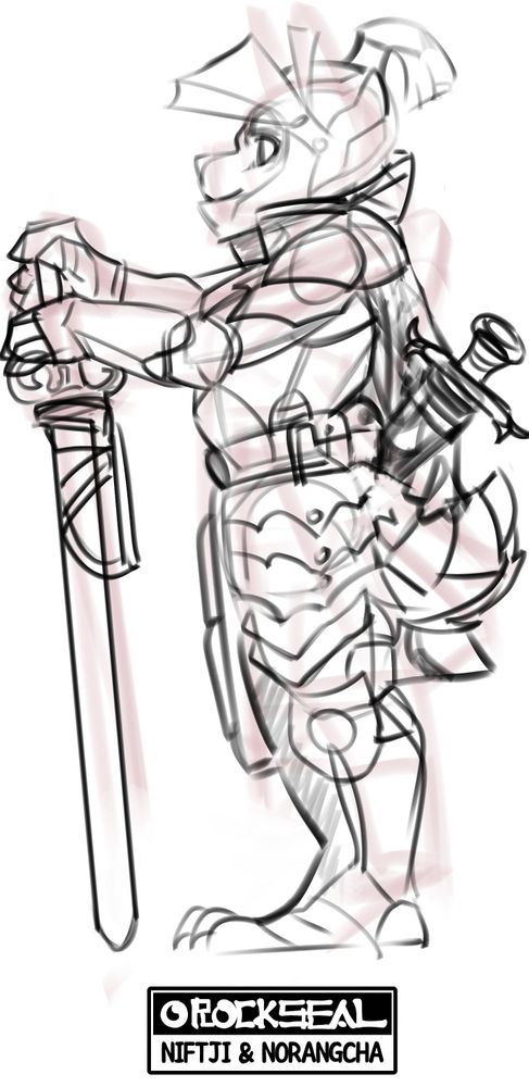 A wolf in armor holding a sword 