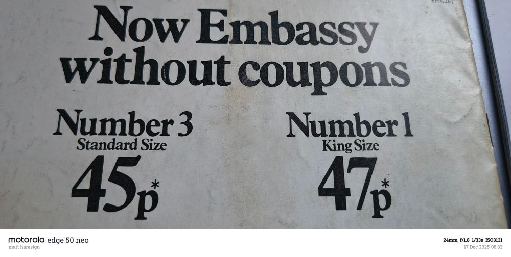 1977 ciggie prices. For 20, lad. Playground rates haha 