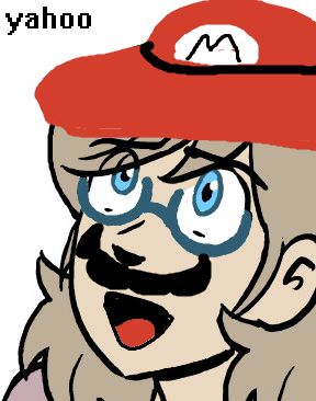 The previous photo of joyce with pupils with an MS Paint mario hat, Mario moustache and open mouth expression and the word 