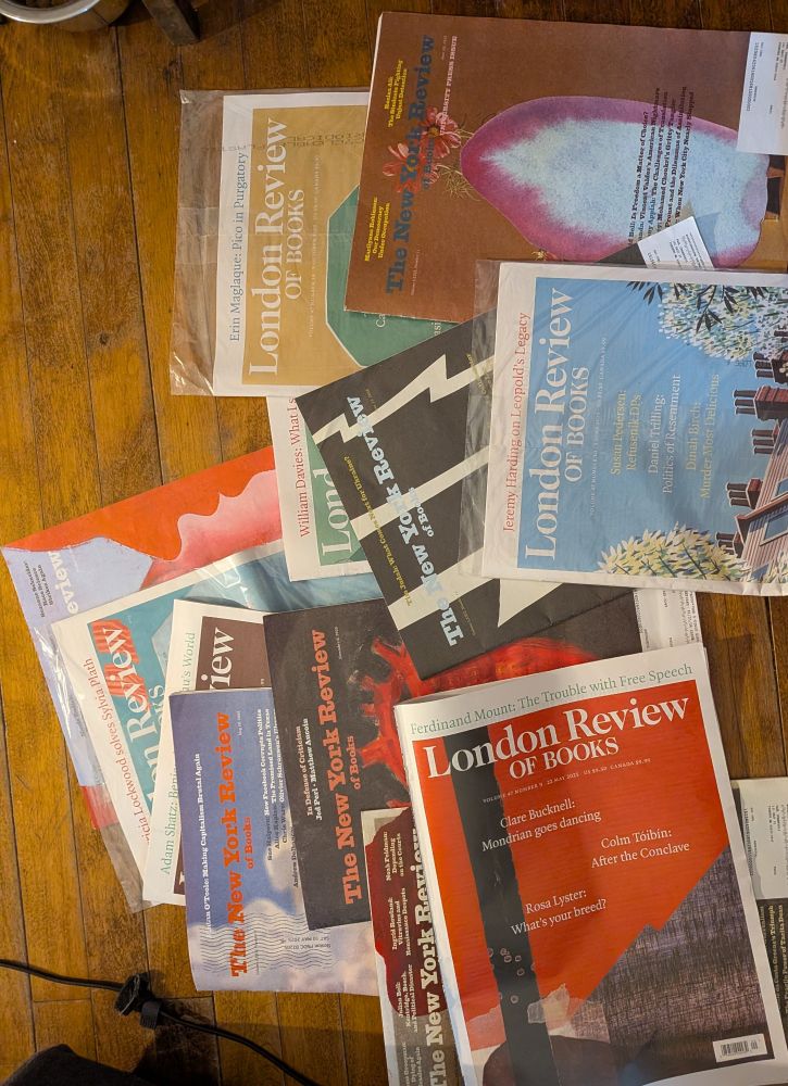 A giant stack of London review of books and New York review of books. They look so springy and fresh!