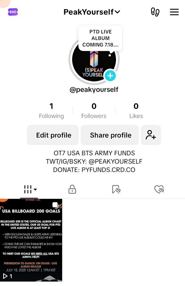 Screenshot of PeakYourself official tiktok account page tiktok.com/@peakyourself