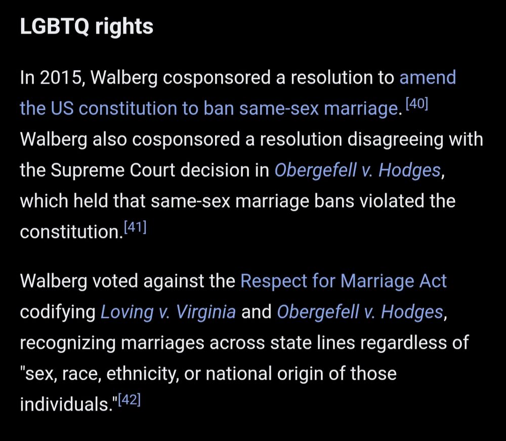 Wikipedia clip about how Rep Walberg hates gay people.