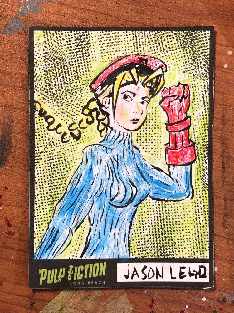 Cammy from street fighter drawn on a trading card