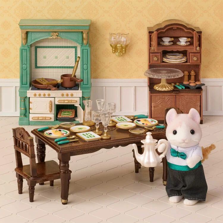 Sylvanian serving tea in a cute little room