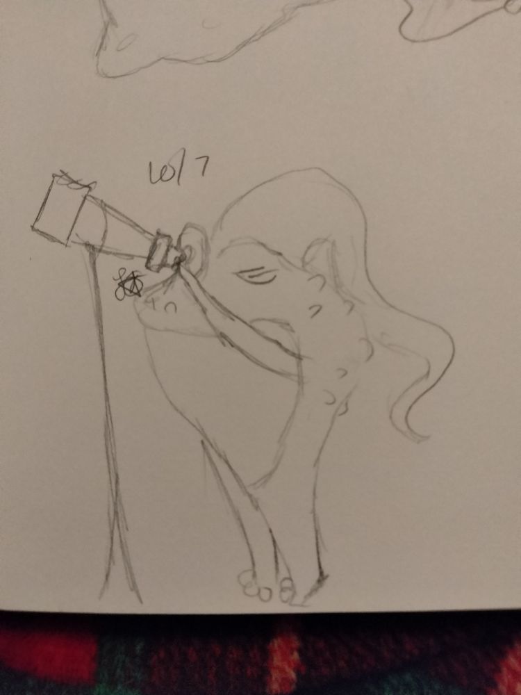 A toad on his tiptoes looking through a telescope with a silly long cap 