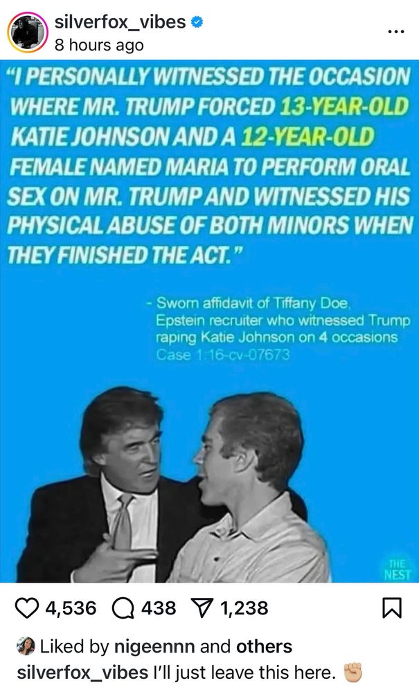 Sworn affidavit quote about Trump forcing 13 and 12-year-old girls into o perform oral sex on him 