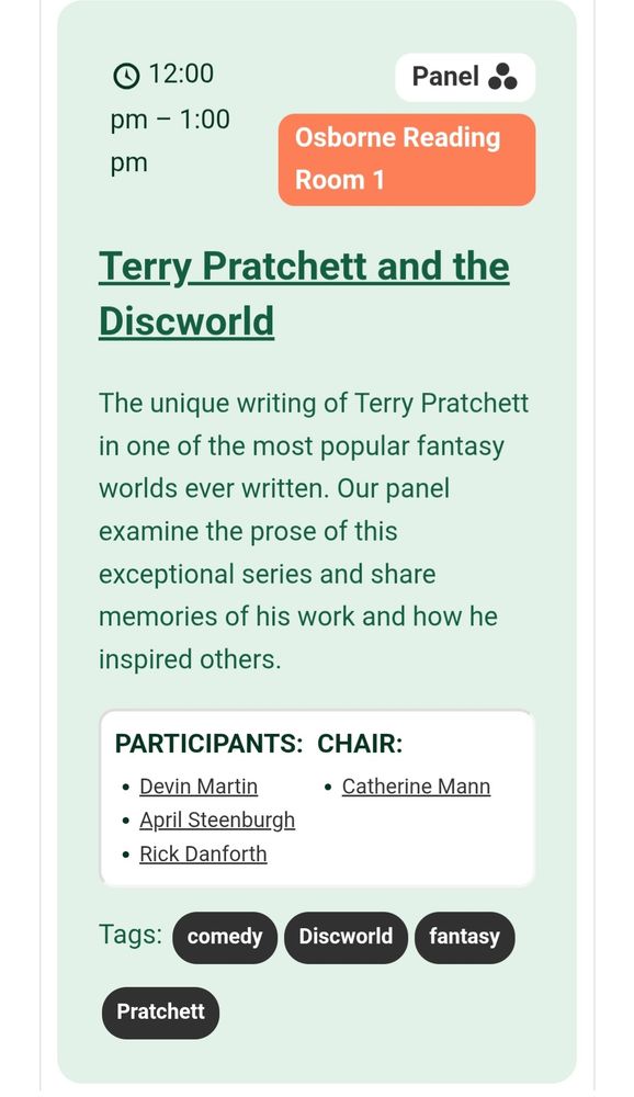 A picture of a world fantasy label description for terry pratchett and the discworld. 