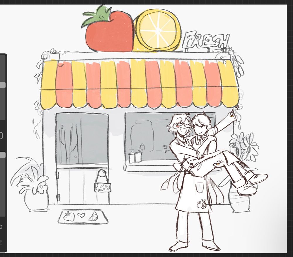 souyo just married in front of a strawberry lemonade stand
