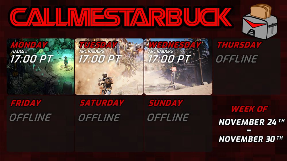 Twitch live stream schedule. 