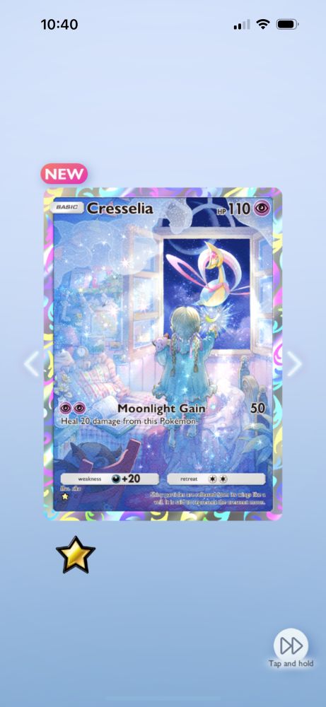 Holographic Creselia card from Pokemon TCG Pocket app