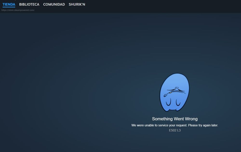 Pantallazo de la tienda de Steam rota