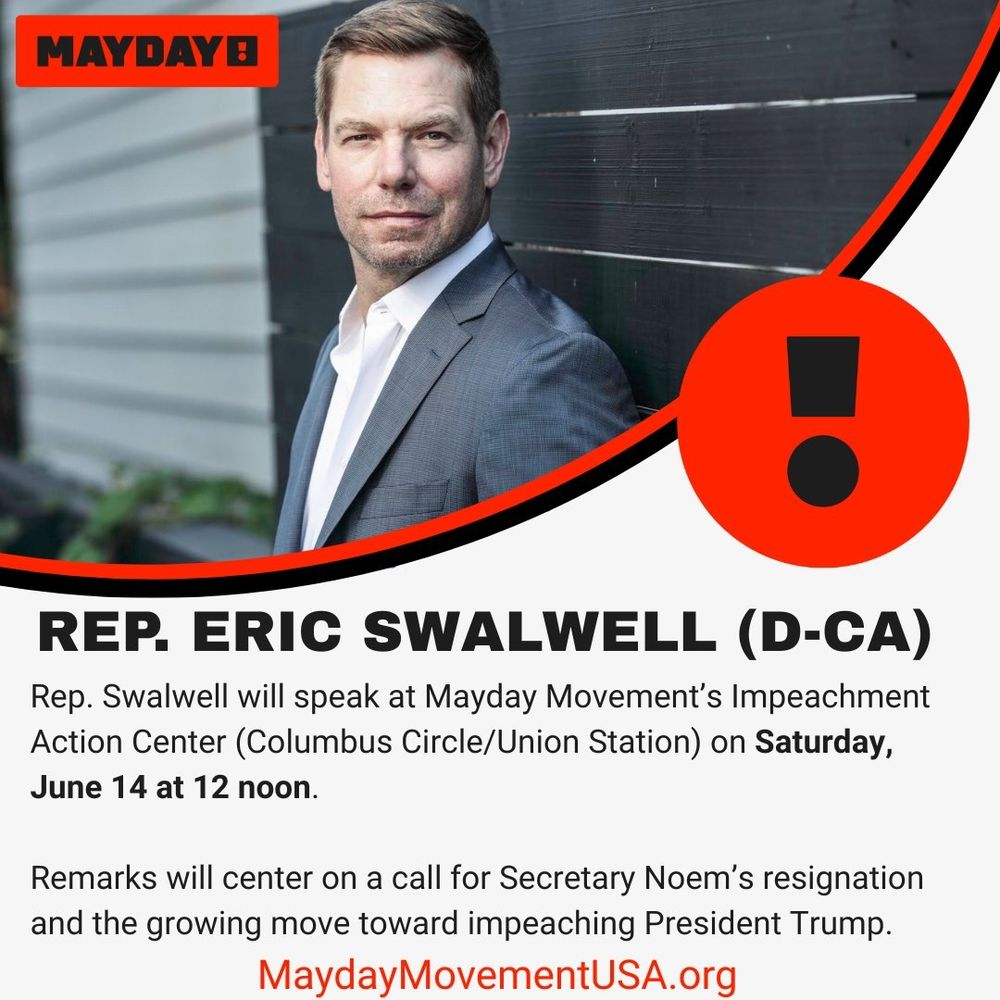 Rep Eric Swallwell speaking at Columbus Circle in DC 12 Noon June 14, 2025