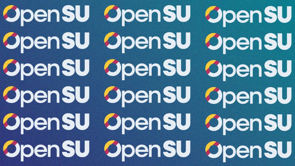 A repeating pattern of the Open SU logo in light blue on a blue and teal gradient background. 