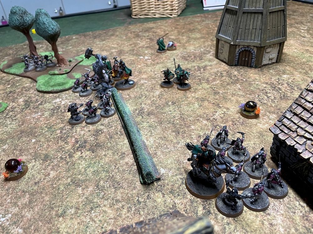 The Rohan lieutenant likewise charged one of the goblin captains, but was outnumbered, surrounded, trapped and eventually cut down by the goblin horde.