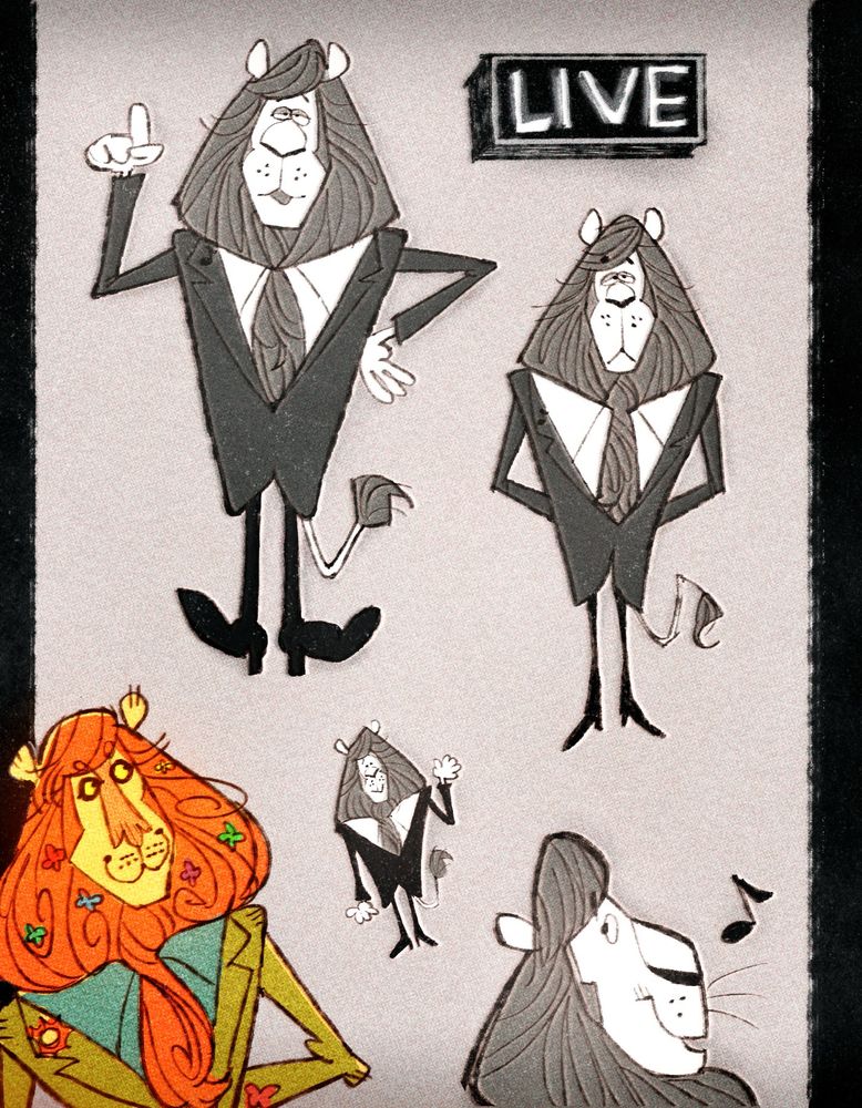 A page of drawings of August pre-psychedellic transformation aside from the one in the bottom left corner