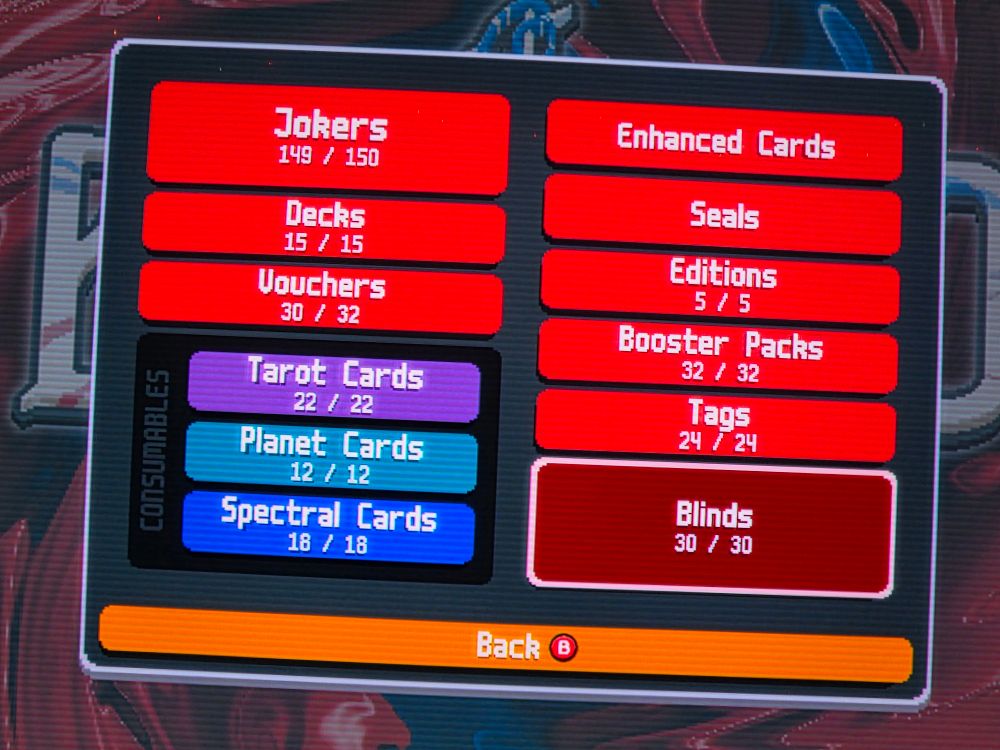 Screenshot of nearly complete Balatro collection