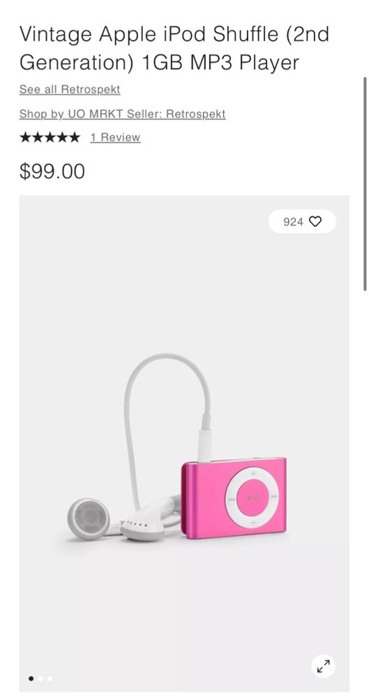 Pink iPod Shuffle that says “vintage iPod shuffle”