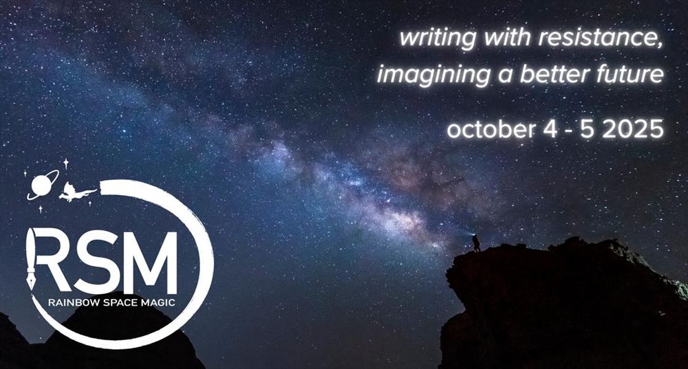 a starry night with a mountain in the shadows. The RSM logo is on the bottom left. Text reads 'writing with resistance, imagining a better future. October 4 - 5, 2025.'