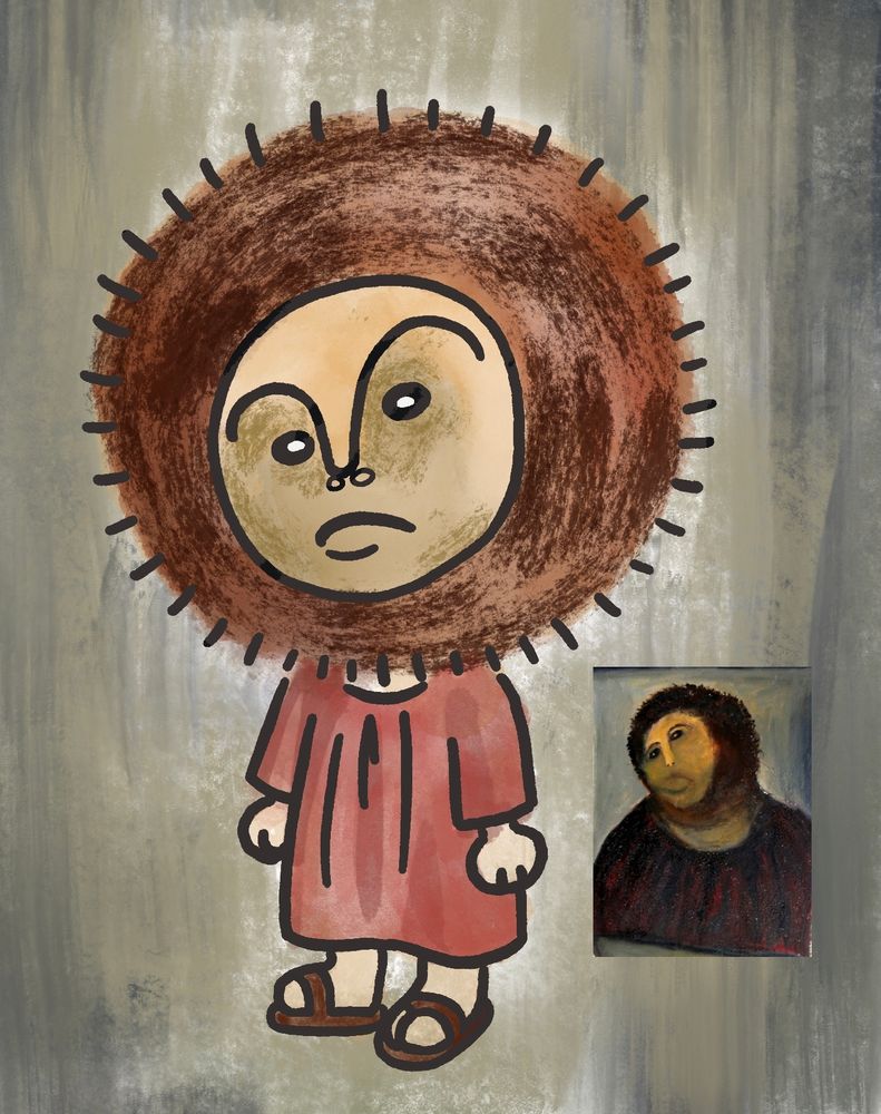 The ecce momo (a badly restored fresco of ecce homo) that looks like a mascot 